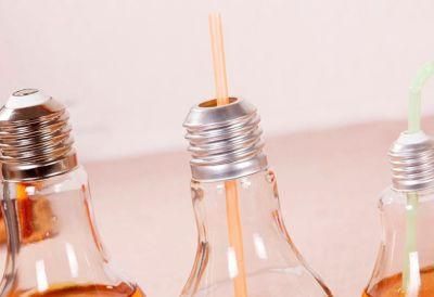 Transparent 300ml Light Bulb Shape Glass Juice Bottle