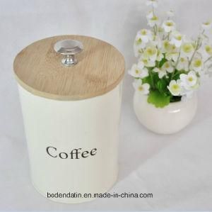 Custom Round Metal Coffee Packaging Tin Box with Handle and Wood Lid