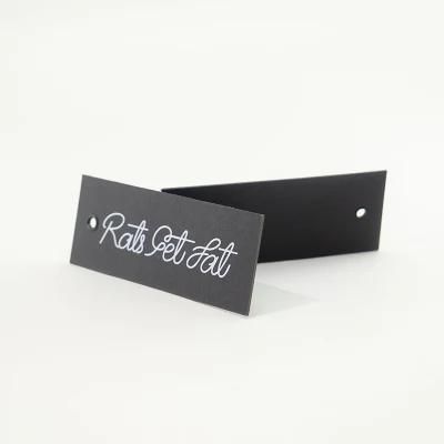 High Quality Black Kraft Paper Printed Silver Logo Brand Name Double Hangtag