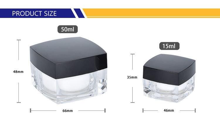 15g 30g 50g Square Luxury Acrylic Cream Jar Empty Cosmetic Jars for Skin Care