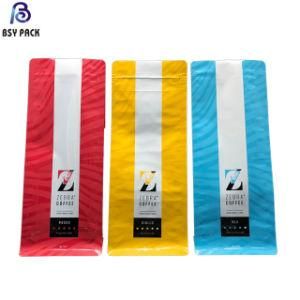 China Supplier Biodegradable Zip Lock Flat Bottom Pouch Coffee Resealable Plastic Packing Bag with Valve