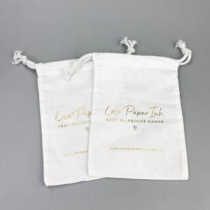 Personalized Logo Fabric Custom Logo Cotton Canvas Drawstring Bag Gold Foil Logo