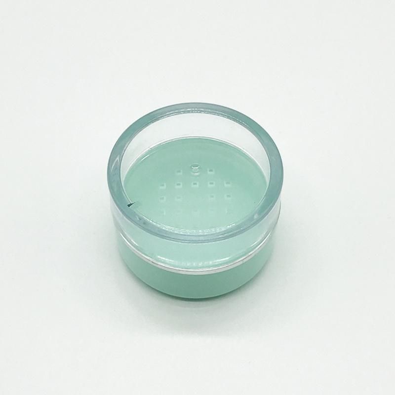 Empty Round Green Plastic Loose Powder Jar with Sifter Customized Clear Makeup Powder Container