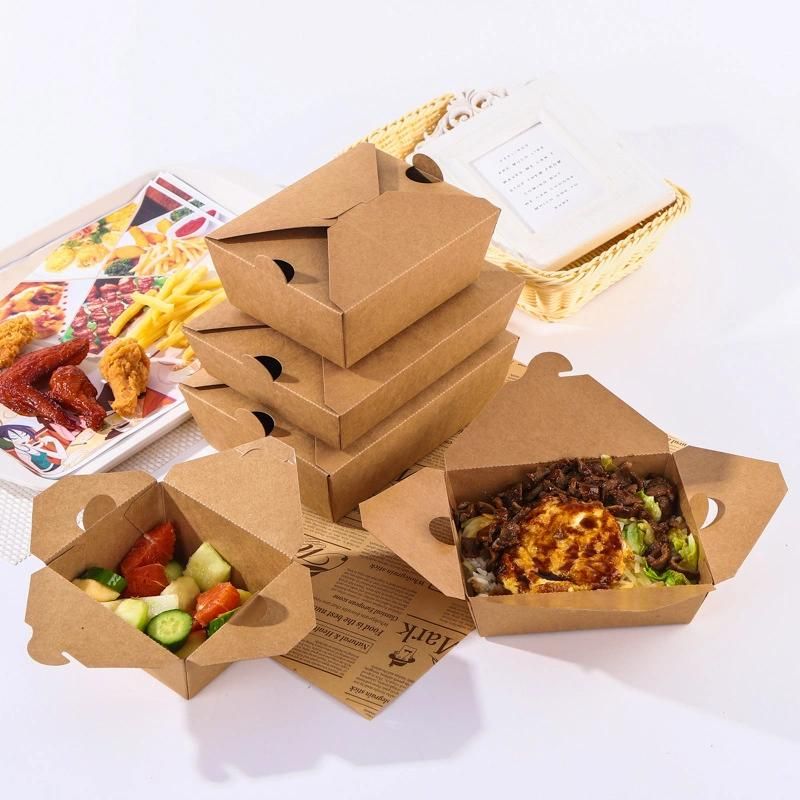 Custom 16oz 26oz 32oz Disposable Kraft Takeaway Rice Salad Food Packaging Container Takeout Hot Noodle Paper Box