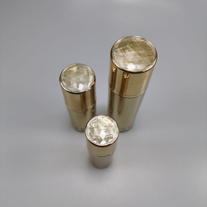 30ml 50ml 100ml Round Gold Acrylic Emulsion Bottle Foundation Bottle with Diamond Cap