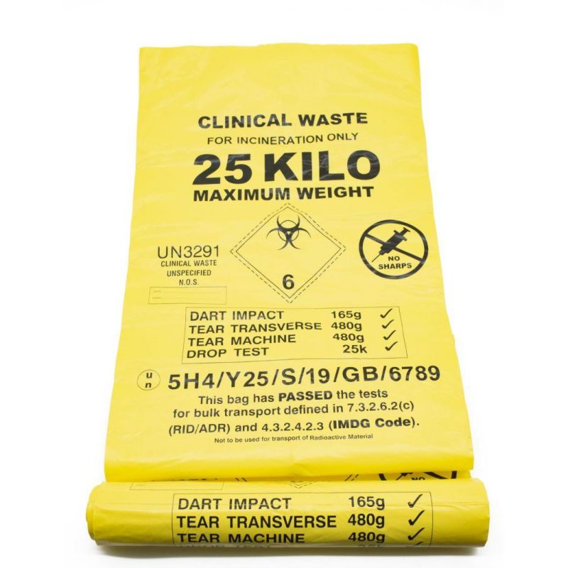 Yellow Transparent Customized Printing Warning Asbestos Bag for Asbestos Removal Hazardous Waste Removal Plastic Printed Waste Bag PE Asbestos Bags