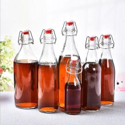 Manufacturer Direct Selling Buckle Glass Bottle 250ml-750ml Transparent Beverage Bottle Round Bottle of Fruit Bottle