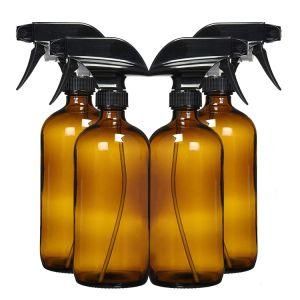 Empty Amber Glass Spray Bottles with Mist and Stream Settings Trigger Sprayer