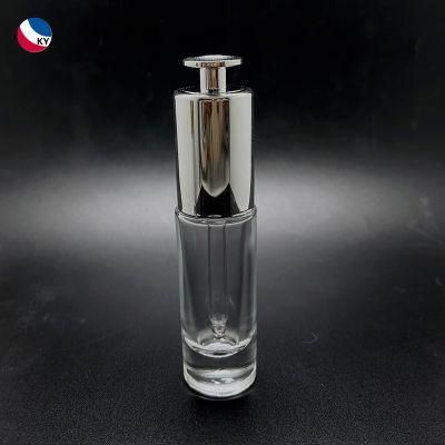 Luxury Cosmetic Packaging Gold Silver Push Dropper Bottle Clear Frosted Glass 15ml Essential Oil Personal Care Offset Printing for Face Oil