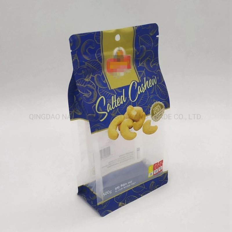 Clear Transparent Flat Bottom Pocket Zipper Bag for 500g Cashews Nuts Snack Food Package