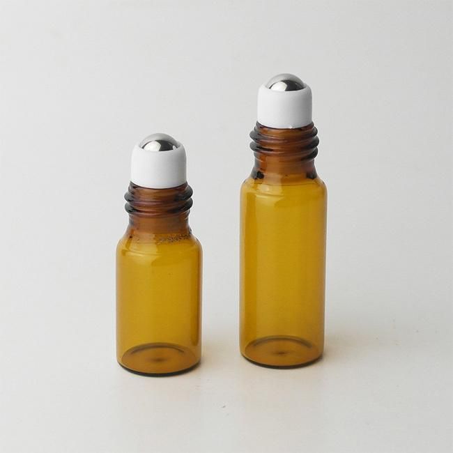 1ml 2ml 3ml 5ml Amber Glass Roll on Bottle with Stainless Steel Roller Small Essential Oil Roller-on Sample Bottle