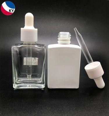 30ml Clear Frosted White Rectangular Empty Glass Bottles with Dropper Cap