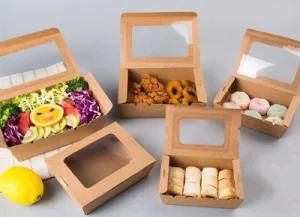 Disposable Food Sushi Salad Take out Packaging Kraft Paper Box with PVC Window