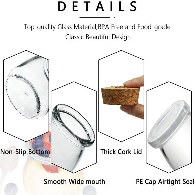Factory Customization Cheap Free 100ml Yogurt Jars Glass Pudding Bottle with Cork
