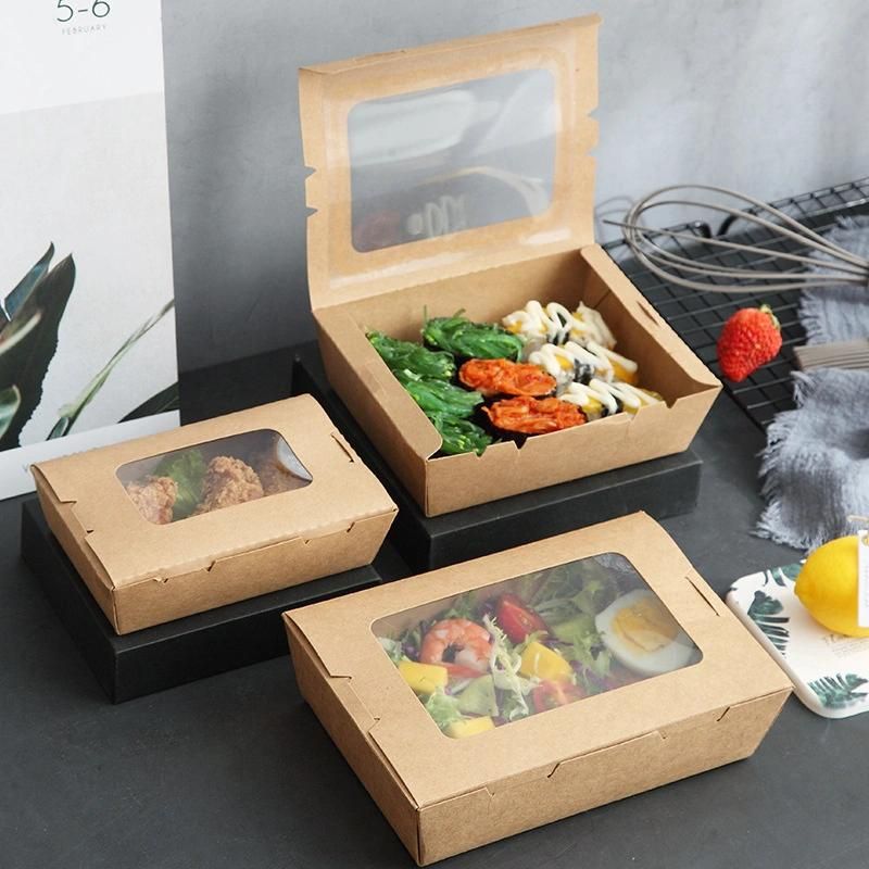 Restaurant Compostable Biodegradable Takeaway Take out Box Disposable Containers Kraft Brown Paper Takeout Fast Food Packaging