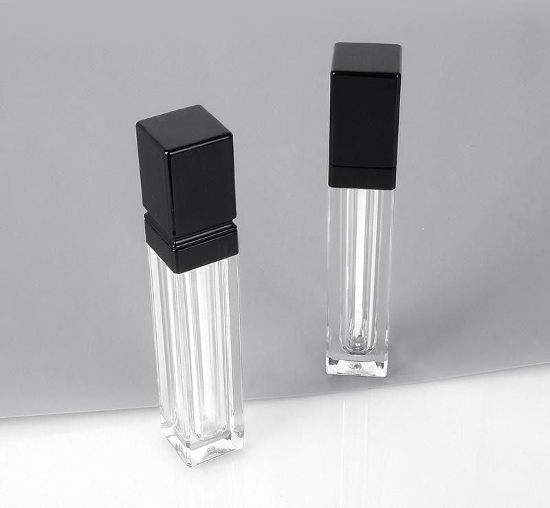 Hot Sale 6ml Fashion Black Lip Gloss Tube Lip Gloss Packaging Custom Black Lid Clear Lip Gloss Tube with Black Top
