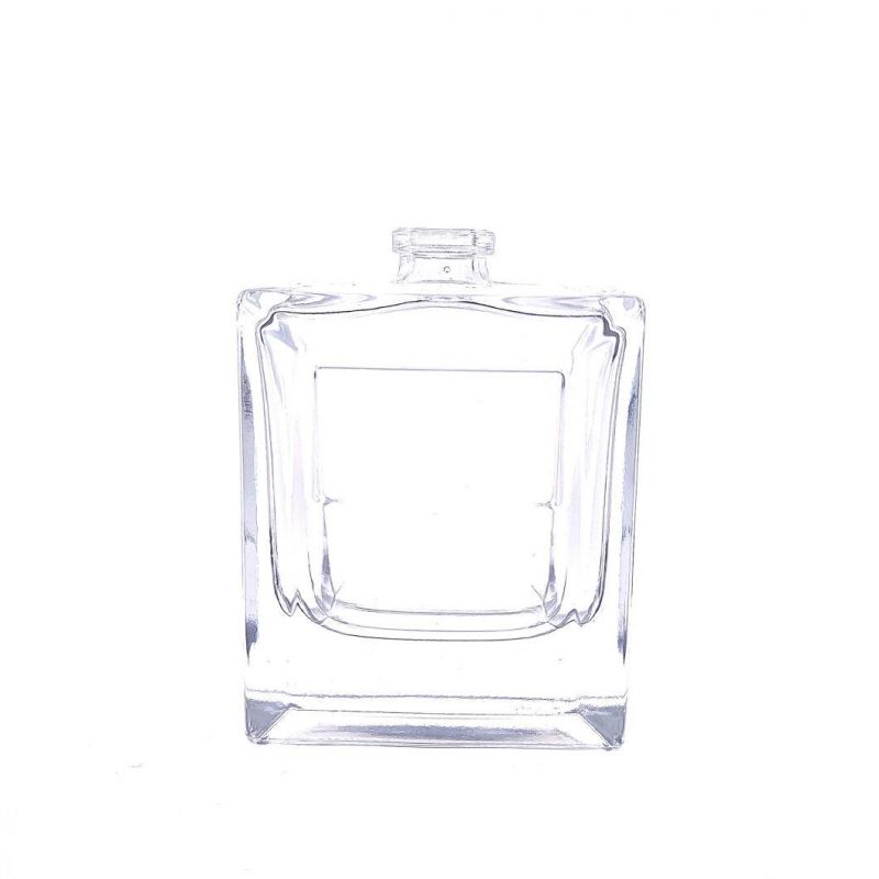 Custom Metal Label Glass Perfume Bottle 50ml Square Clear Spray Bottle