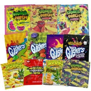 Edible Candy Mylar Bags with Design Gushers Stoner Patch Sourz Child Resistant Soft Touch Zip Lock Packaging Bag for Weed Gummy Worm