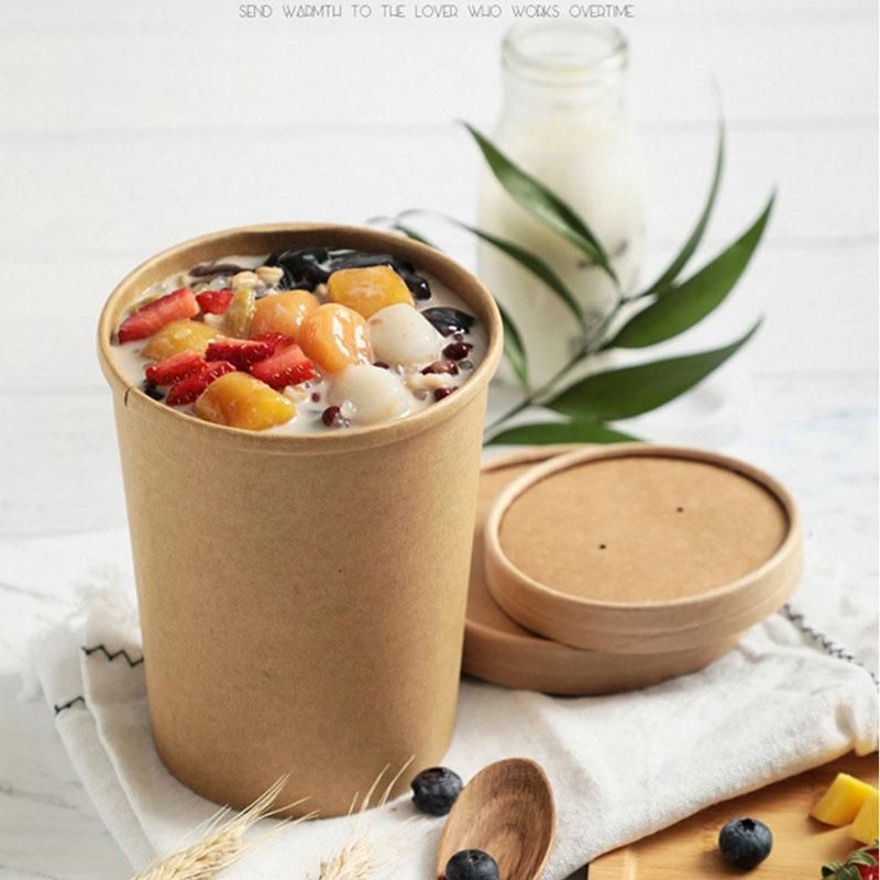 Eco Friendly Compostable Takeaway 8oz 12oz 16oz 26oz 32oz Biodegradable PLA Kraft Paper Disposable Noodle Soup Cup Bowl with Lid
