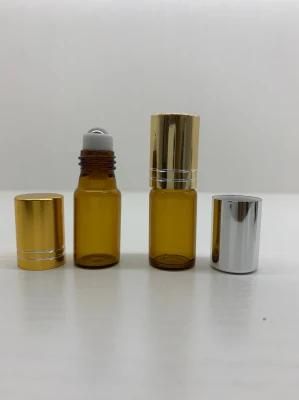 Set 1 2 3 5ml Amber Glass Roll on Bottle with Stainless Steel Roller Small Essential Oil Roller-on Bottle