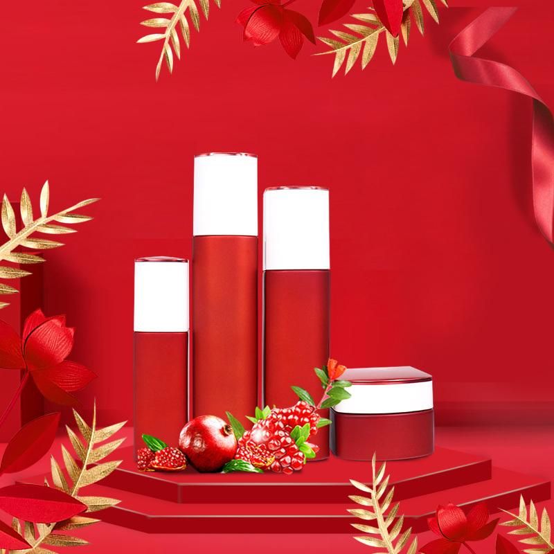 Luxurious Eco Friendly Cosmetic Packaging Red 30ml 80ml 100ml Square Glass Lotion Pump Bottles