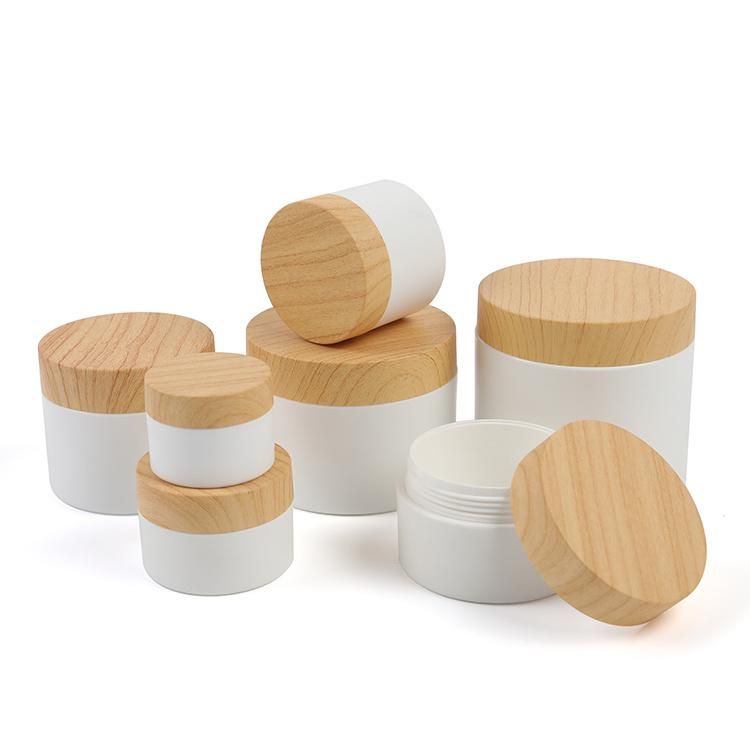 Natural Bamboo Lid 10 20 30 50 100 150 200 300ml Plastic Cosmetic Packaging Cream Jar