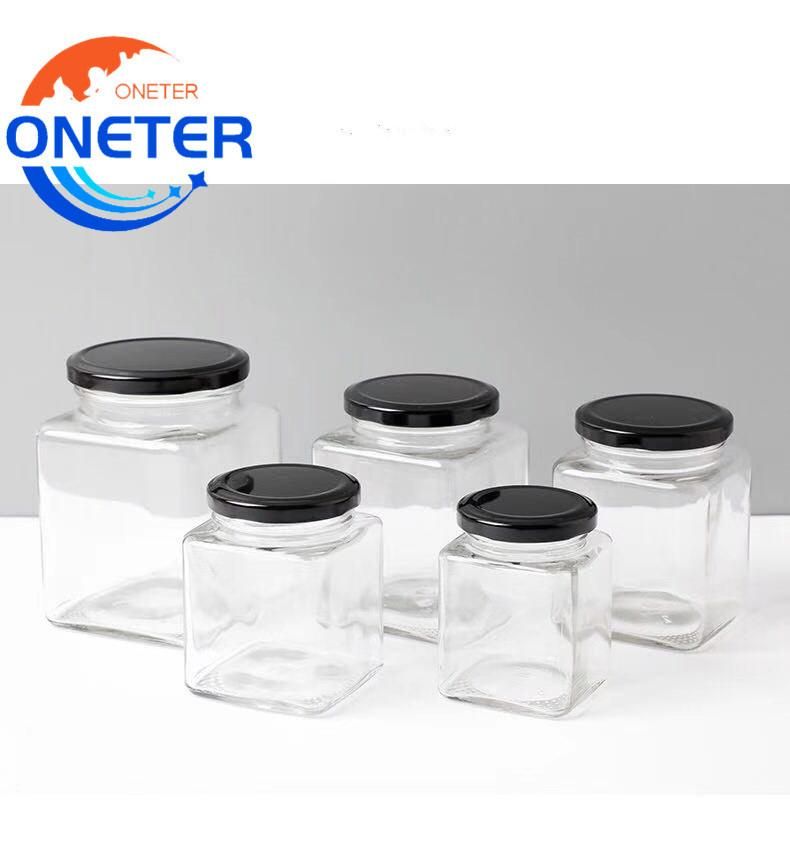 50ml 80ml 100ml 150ml 200ml 280ml 380ml 500ml 730ml Food Storage Square Honey Glass Jar for Jam and Pickle with Metal Lid