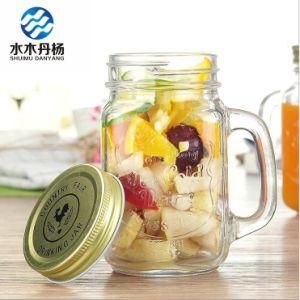 400ml Clear Embossed Logo Mason Glass Jar with 70mm Gold Tinplate Lid