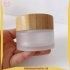 Free Sample Wooden Cosmetic Packaging Glass Frosted Cream Jar Container with Bamboo Lid