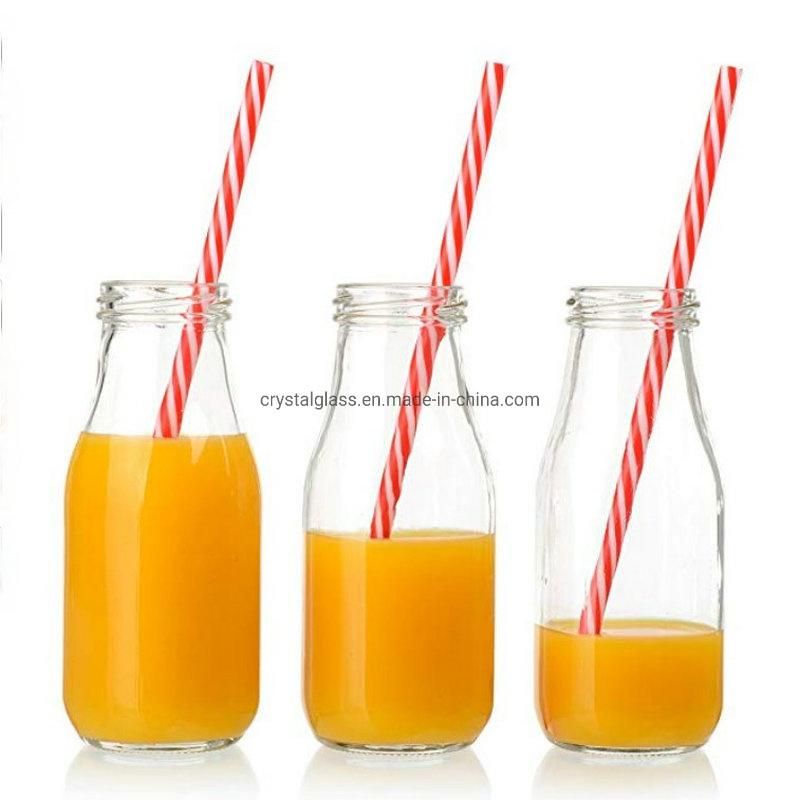 Transparent Square Milk Bottle Glass with Twist off Cap 320ml Wholesale