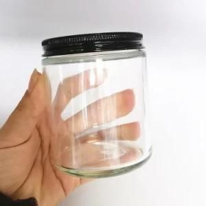 Empty Clear Wide Mouth Storage Bottles Round Glassware 250ml 8oz Straight Sided Glass Candle Jar Holders with Metal/Plastic Lid