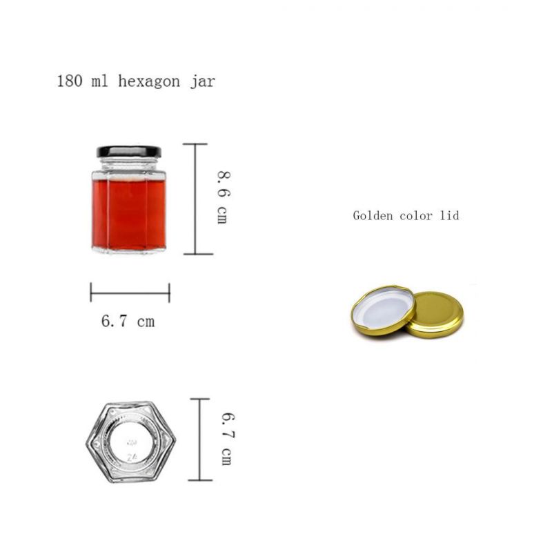 195ml Hexagon Honey Glass Jar Glass Container for Butter Kitchen Spices Chili Sauce