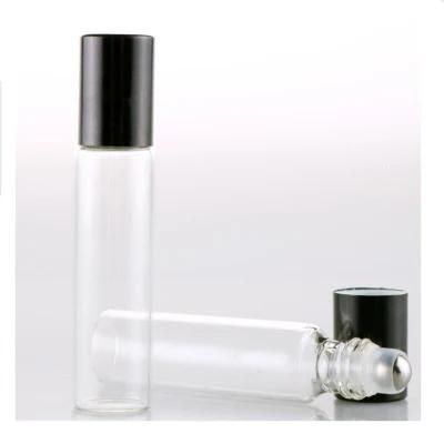 10ml Portable Clear Empty Refillable Frosting Glass Container Roll on Bottle for Essential Oil Perfume with Plastic Cap