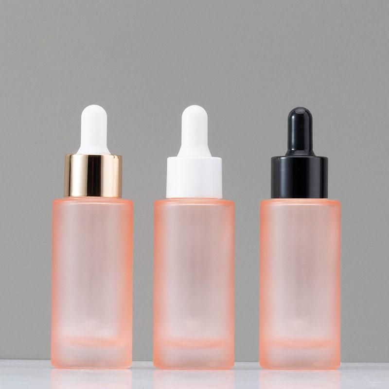 Essential Oil 30 Ml Bottle Round Cosmetic Glass Dropper Bottle Cosmetic Container Frosted Rose Dropper Bottle