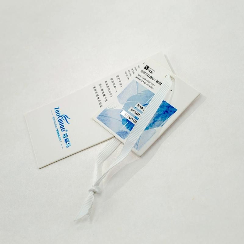 Custom Printed 9*4.5cm White Blue Hangtag with Strings