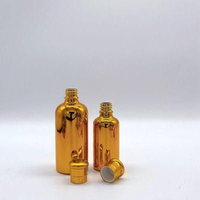 Gold Electroplate Essential Oil Glass Bottles with Cap Dropper for Cosmetic