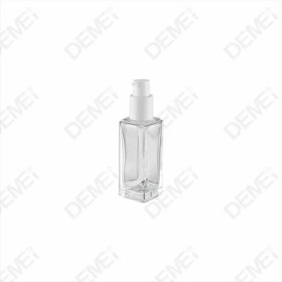 50ml 100ml 120ml Square Glass Bottle with Plastic Pump and Lid