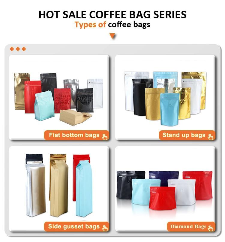Custom Printed Flat Bottom Zip Lock Coffee Plastic Packaging Bags with Valve 8oz 12oz 16oz 1lb