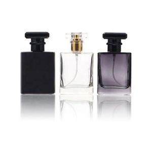 OEM Wholesale Men Women Square Black Clear Refillable Perfume Glass Bottle 30ml 50ml