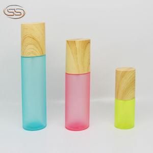 50ml 80ml 100ml 150 Ml Frosted Lovely Empty Wooden Cover Cap Plastic Bottle for Cosmetic Packing