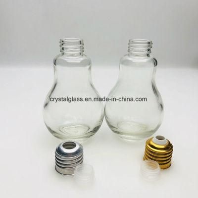 400ml Lamp Bulb Shape Clear Beverage Glass Straw Bottle with Cap