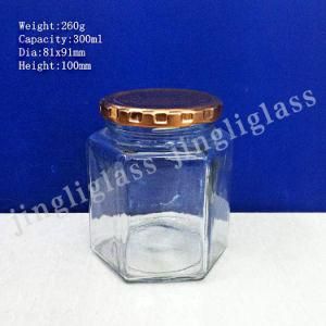 300ml Hexagonal Glass Jar with Metal Lid