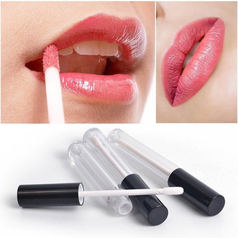 Custom 10ml Empty Eco Friendly Refillable Clear Lip Gloss Container Tube with Black Wand Brush