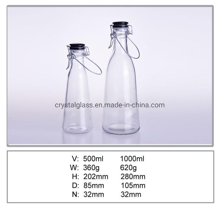 Glass Fresh Milk Bottle with Handle Clasp for Alcohol Liquor Cold Brew Beverage Bottle Wholesale Swing Top 500ml 1000ml