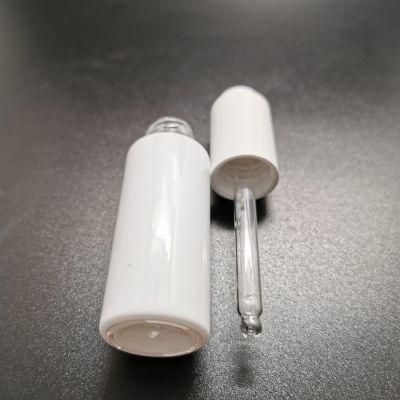 0.5oz Cylinder Round Glossy White Flat Shoulder Cosmetic Serum Dropper Glass Essential Oil Bottle