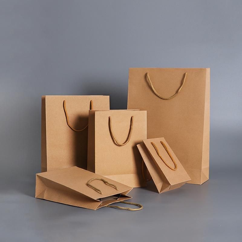 Brown Kraft Recycled Food Packaging Handles Carry Bag Handles for Christmas Birthday Paper Gift Bag
