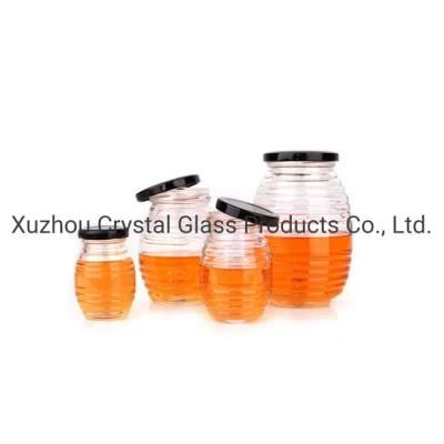 Large Threaded Shaped Glass Jars Glass Cookie Canister for Food Kitchen Storage with Metal Lids