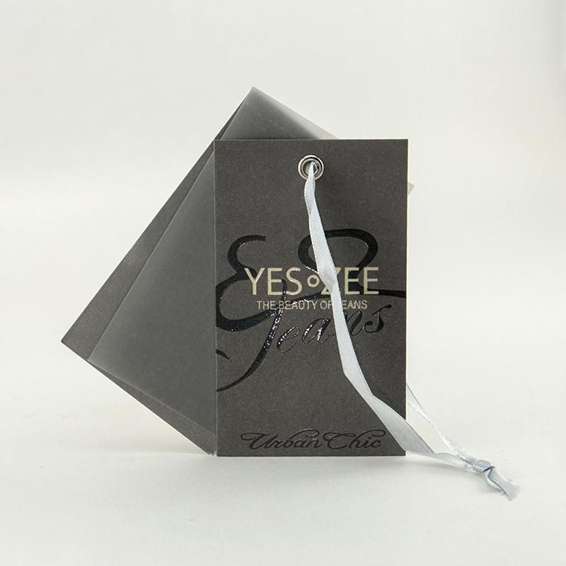 High Quality PVC Eyelet Ribbon Paper Black Custom Hang Tag