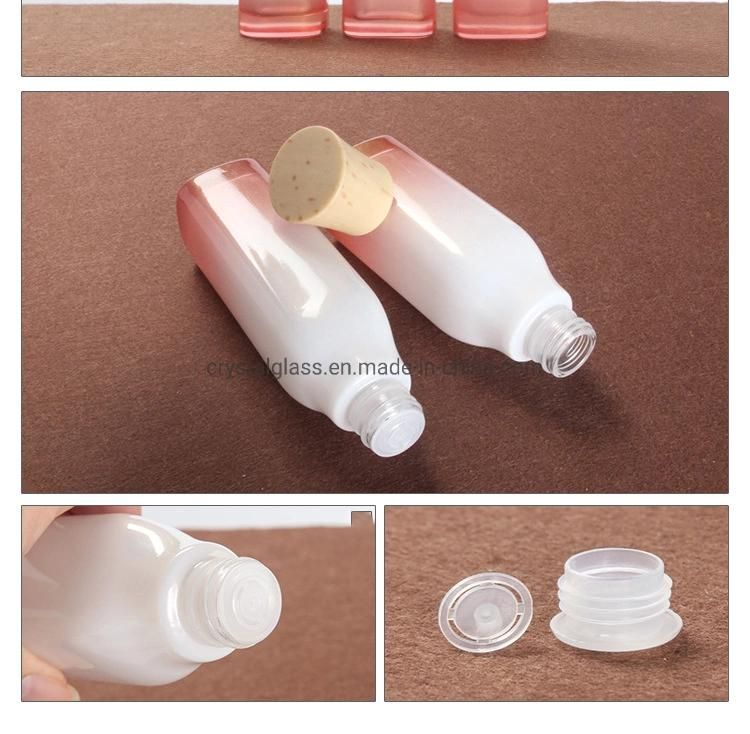2020 New Style Square Shaped Rose Color Cosmetic Bottle with Wooden Caps