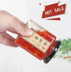 Square Shape Honey Bee Jam Hot Sauce Glass Jar 45ml 80ml 180ml 280ml 380ml 500ml 730ml Canned Seal Pickle Jar with Screw Metal Cap Wholesale